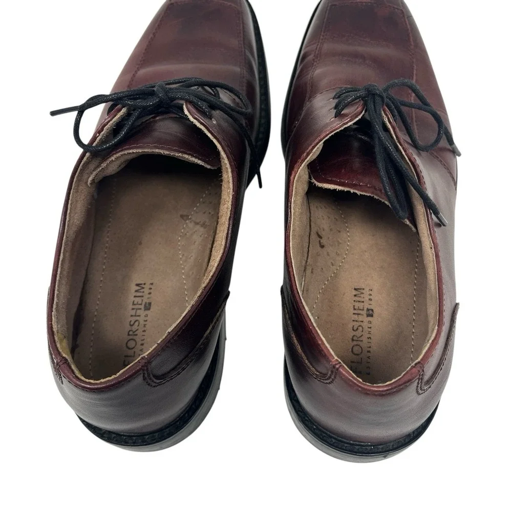 Florsheim Ashlin‎ Mens Burgundy Leather Oxford Shoes 8.5D Lace Up Dress Shoe